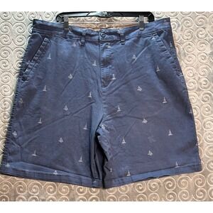 Rugby University Mens Size 40 Blue Sailboat Print Stretch Shorts Casual